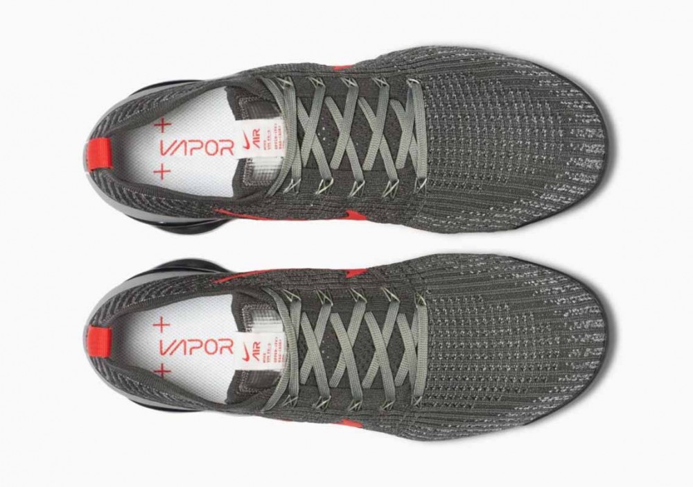 Nike Air VaporMax Flyknit 3 Gris Hierro Pista Rojo para Hombre y Mujer