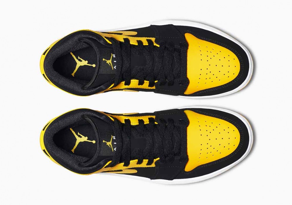 Air Jordan 1 Retro Mid New Love Negro Amarillo para Hombre y Mujer