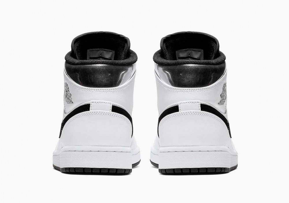 Air Jordan 1 Mid Alternate Think 16 Blanco Negro Plata para Hombre y Mujer