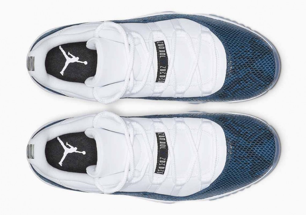 Air Jordan 11 Retro Low Serpiente Blancas Azul Marino para Hombre y Mujer