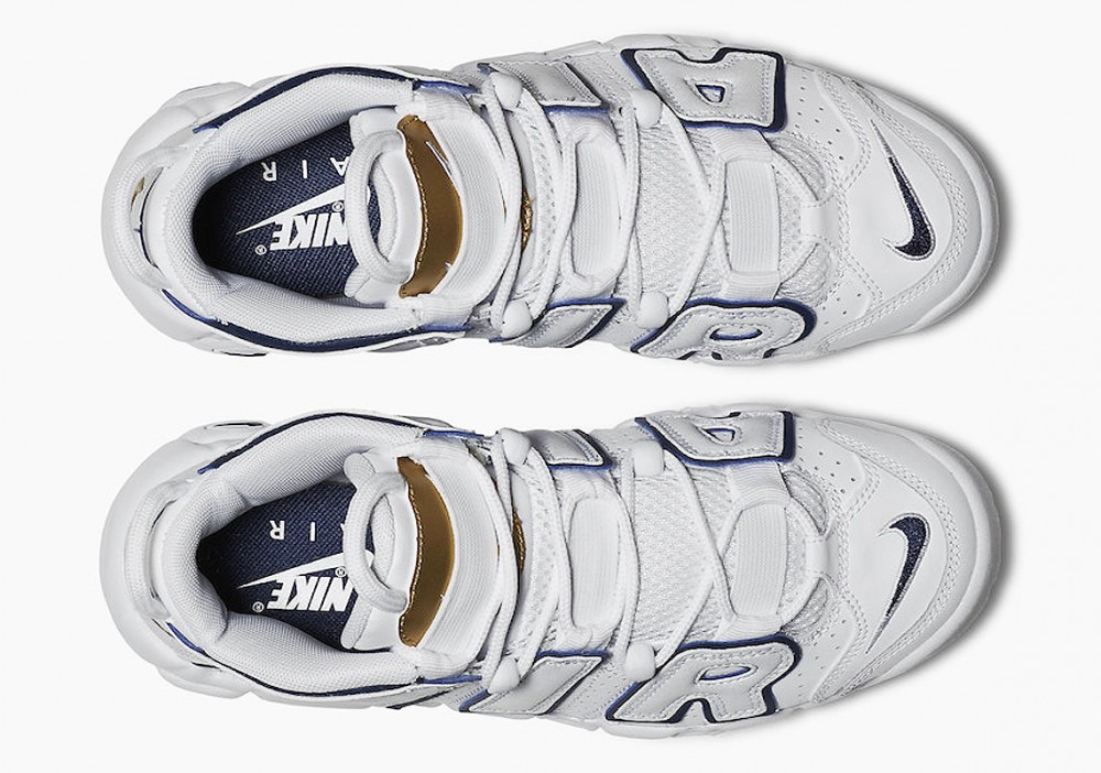Nike Air More Uptempo Blancas Azul Marino Dorada para Hombre y Mujer